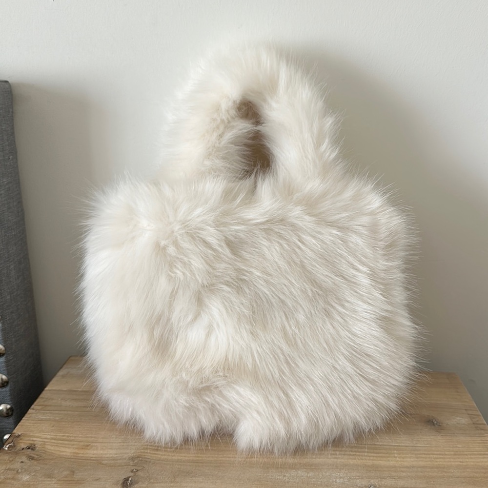 H&M Faux fur cream/off white two-handle bag with crossbody strap